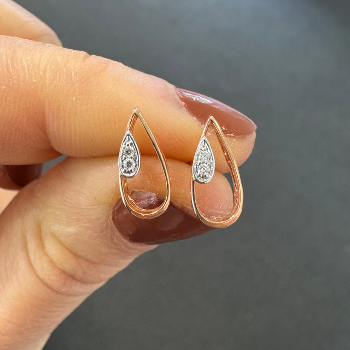 9ct Rose Gold Diamond Pear Shaped Stud Earrings