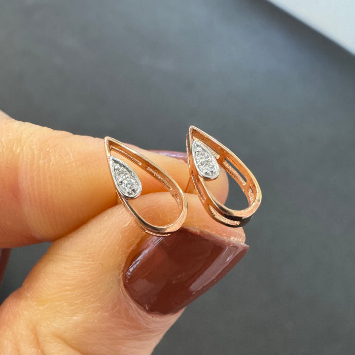 9ct Rose Gold Diamond Pear Shaped Stud Earrings
