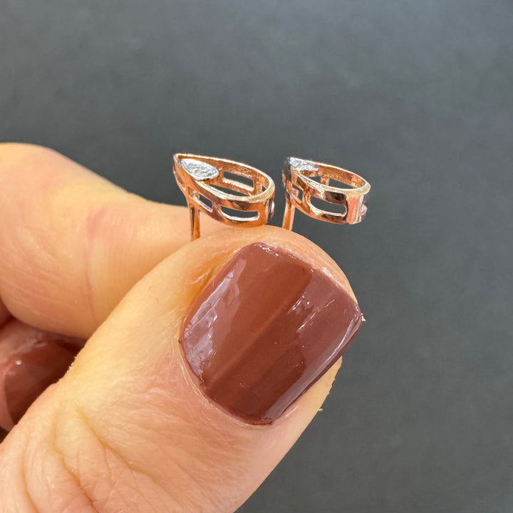 9ct Rose Gold Diamond Pear Shaped Stud Earrings