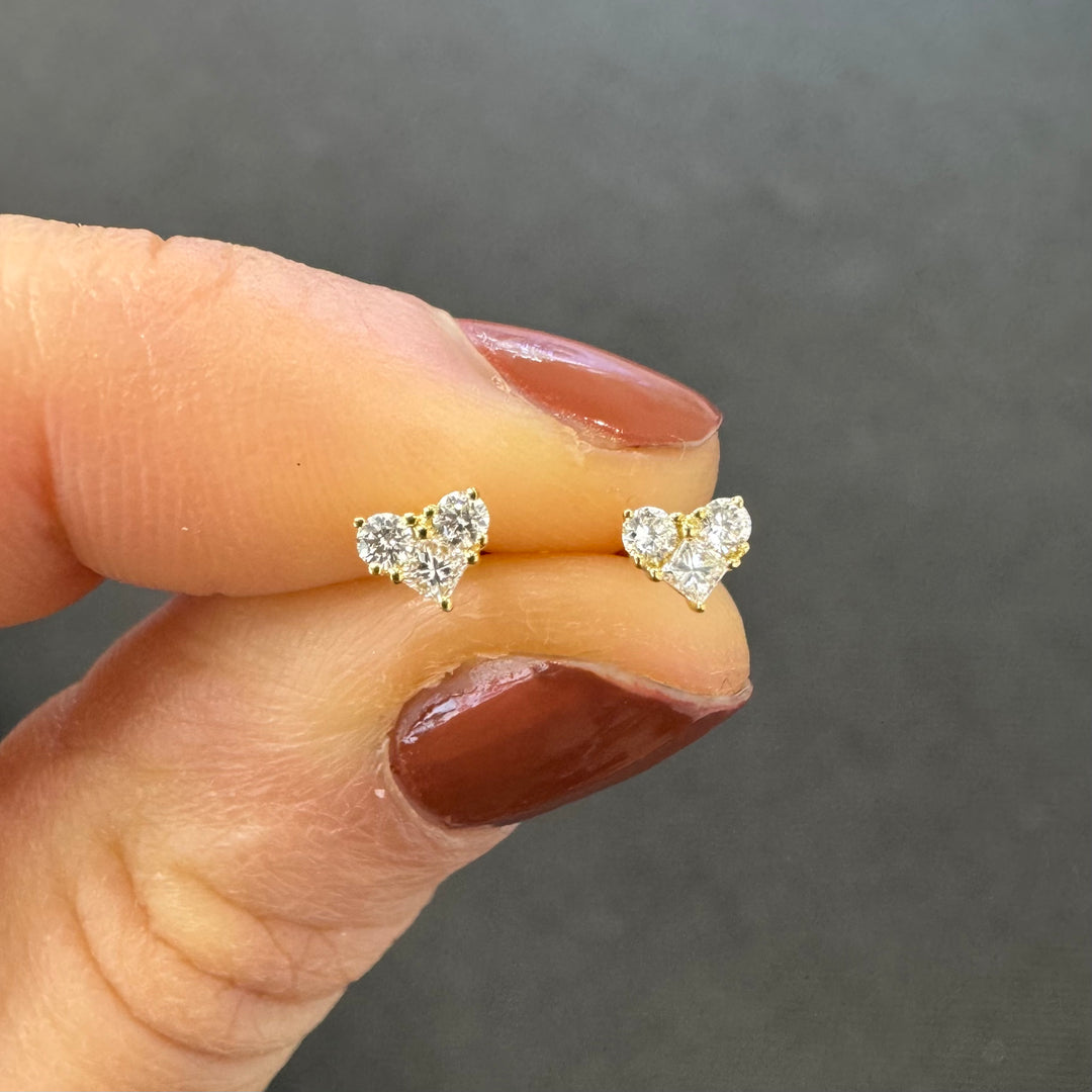 18ct Yellow Gold Diamond Mini Heart Shape Stud Earrings