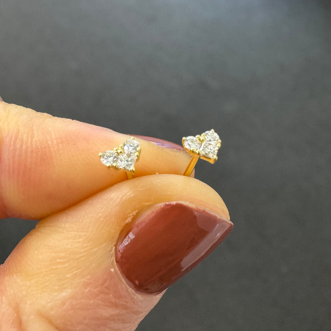18ct Yellow Gold Diamond Mini Heart Shape Stud Earrings