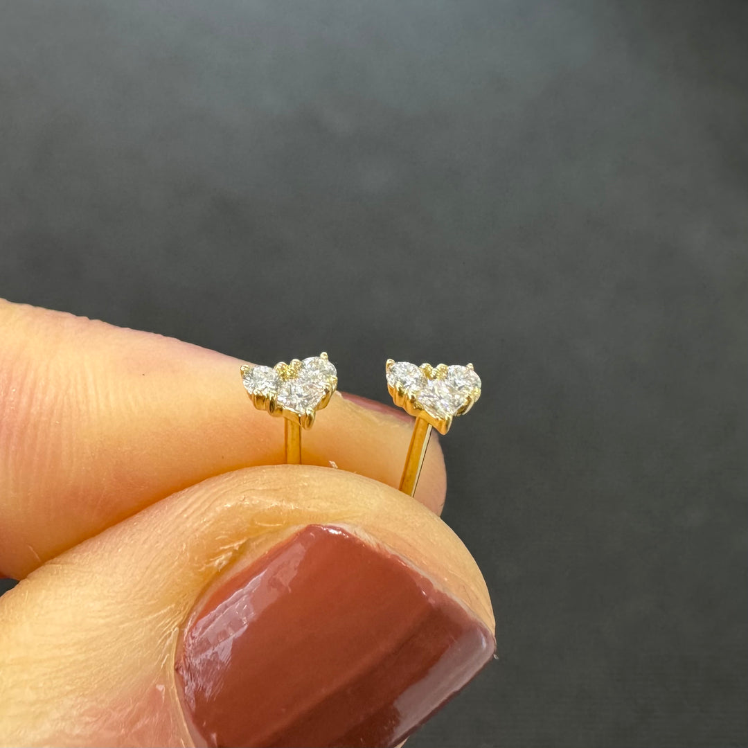 18ct Yellow Gold Diamond Mini Heart Shape Stud Earrings