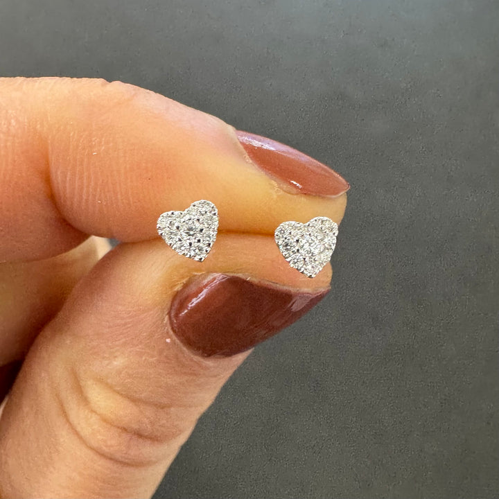18ct White Gold Diamond Mini Heart Shape Stud Earrings