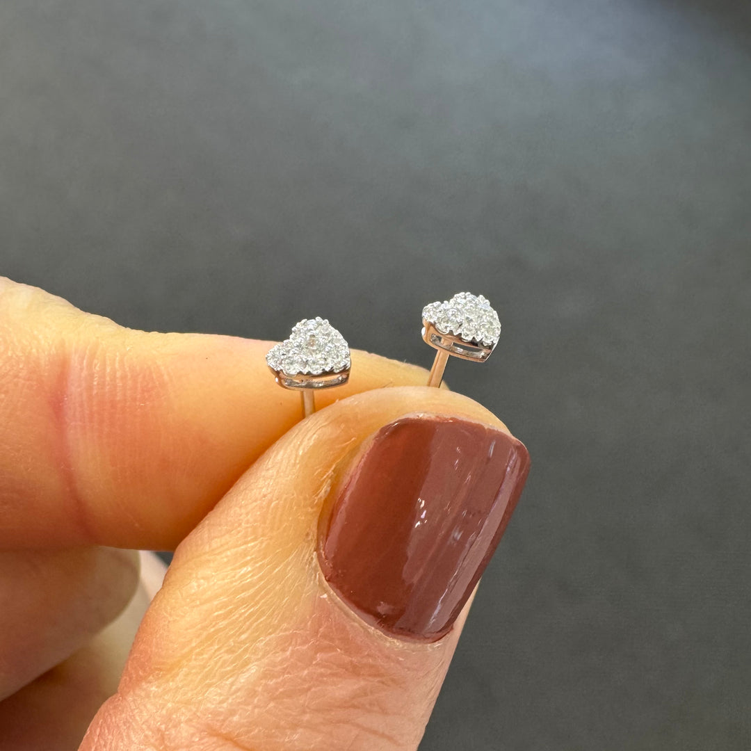 18ct White Gold Diamond Mini Heart Shape Stud Earrings