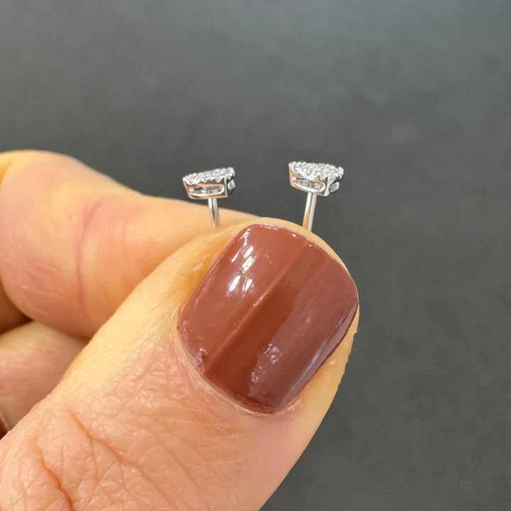 18ct White Gold Diamond Mini Heart Shape Stud Earrings