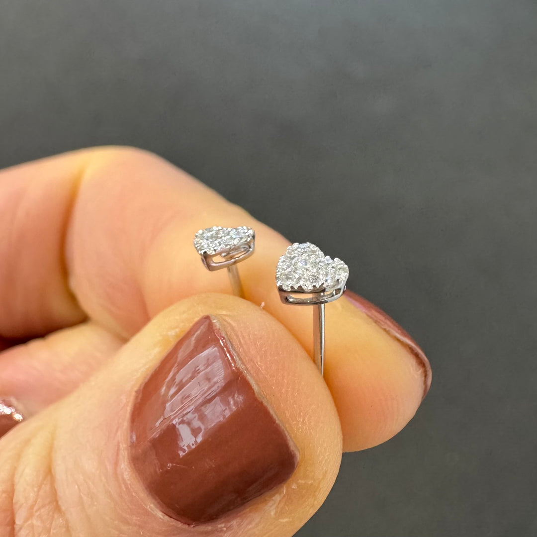 18ct White Gold Diamond Mini Heart Shape Stud Earrings