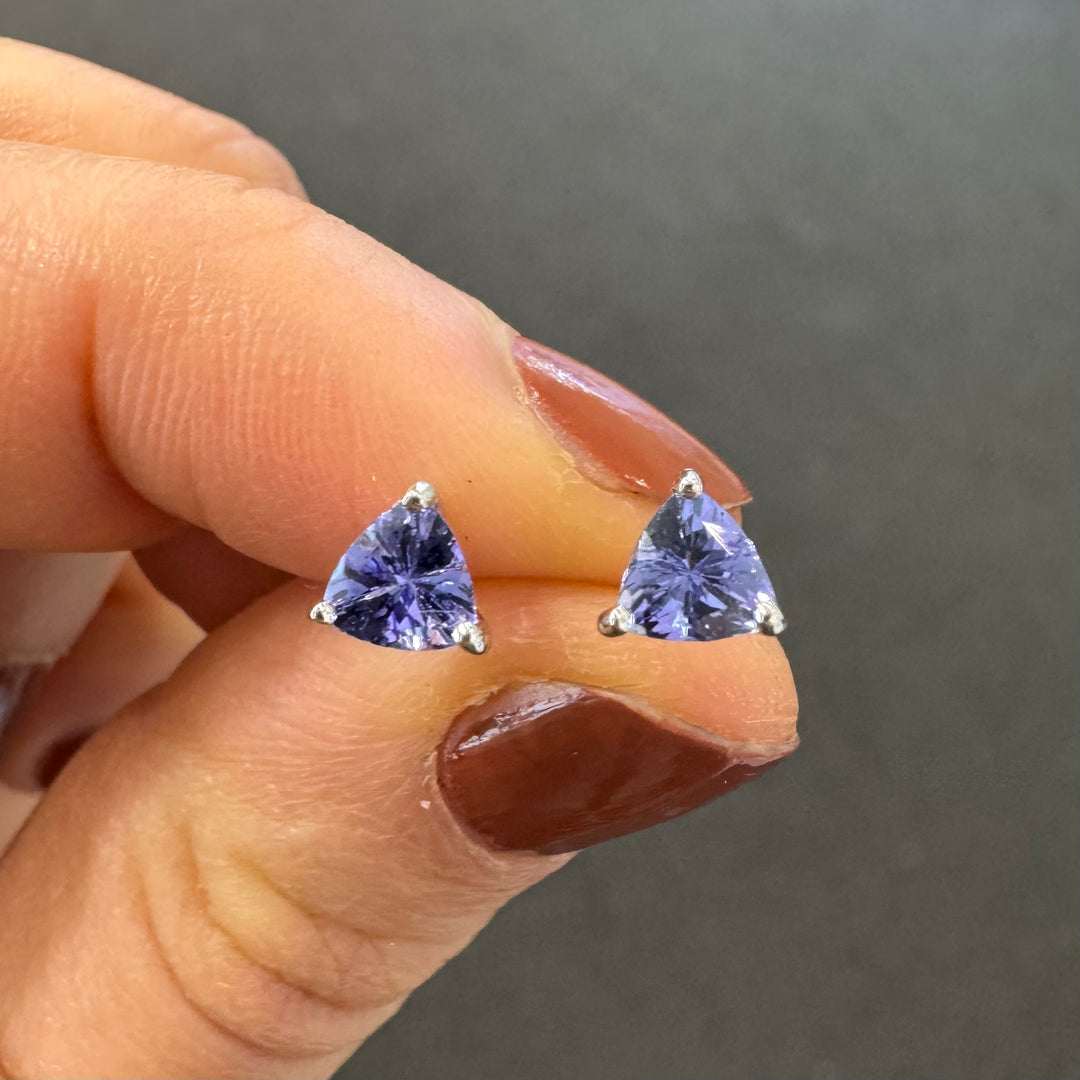 10ct White Gold Trillian Cut Tanzanite Stud Earrings