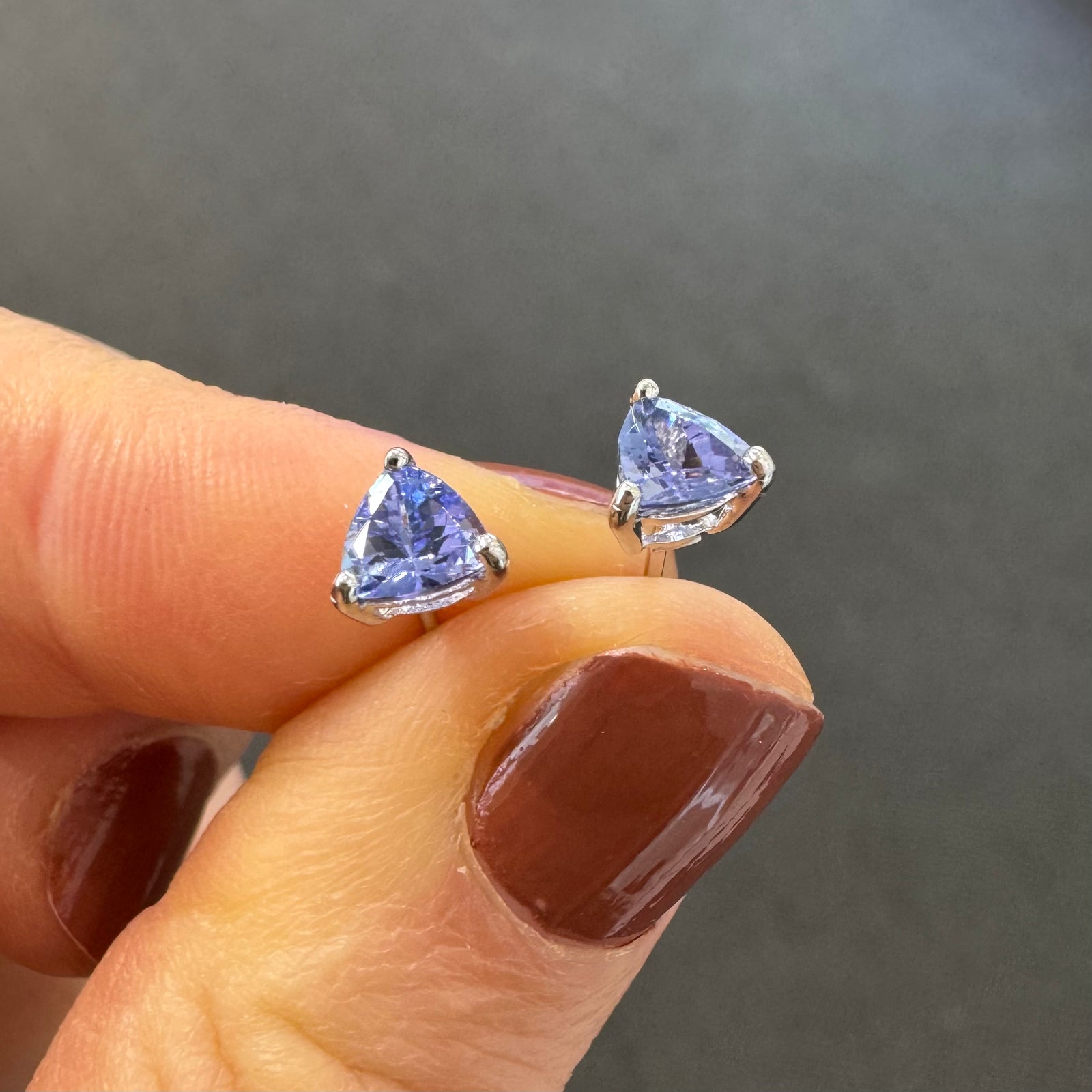 10ct White Gold Trillian Cut Tanzanite Stud Earrings - B & S Lyncris Jewellers