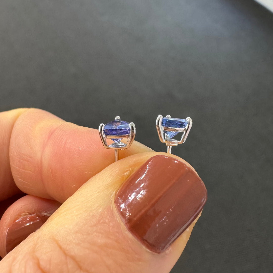 10ct White Gold Trillian Cut Tanzanite Stud Earrings