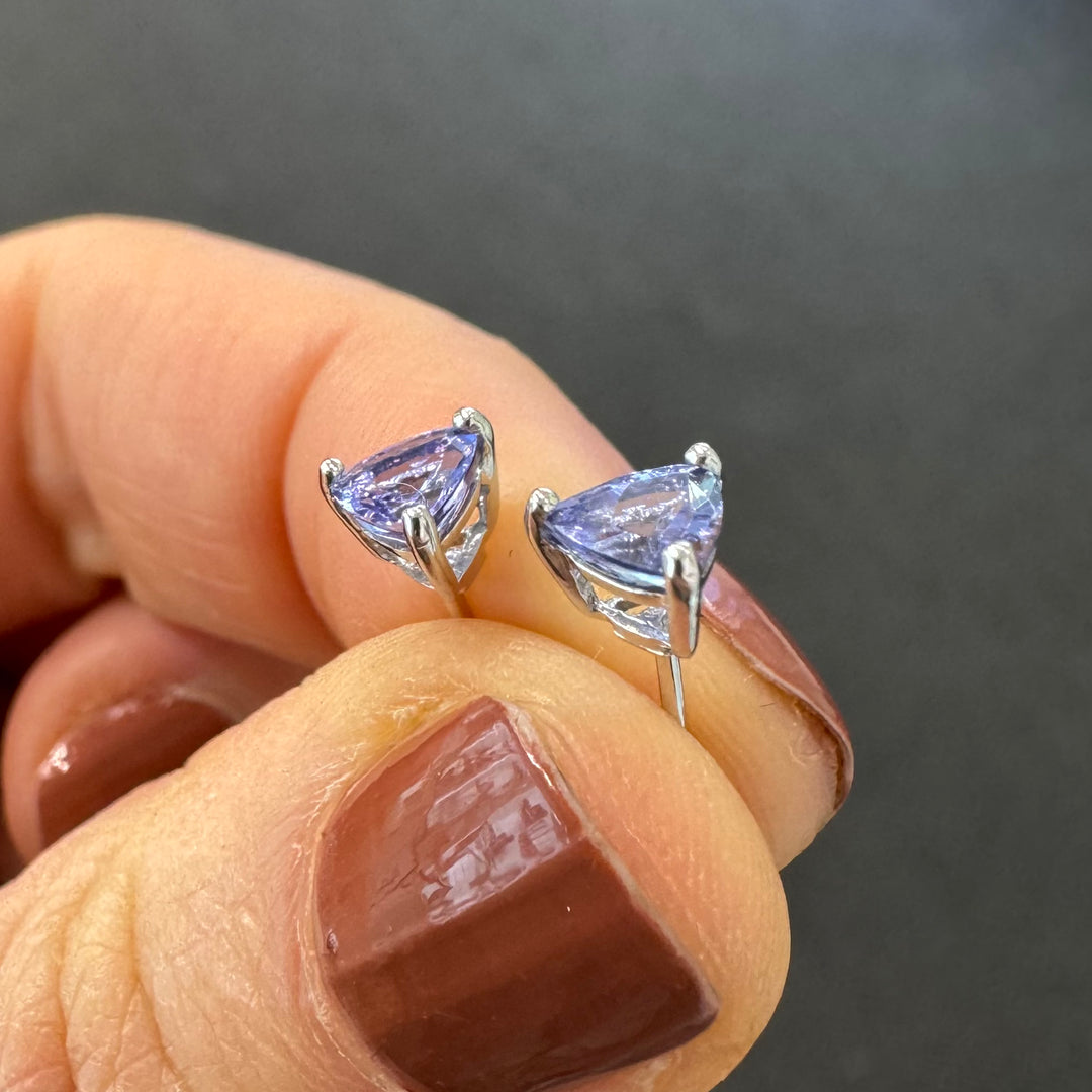 10ct White Gold Trillian Cut Tanzanite Stud Earrings