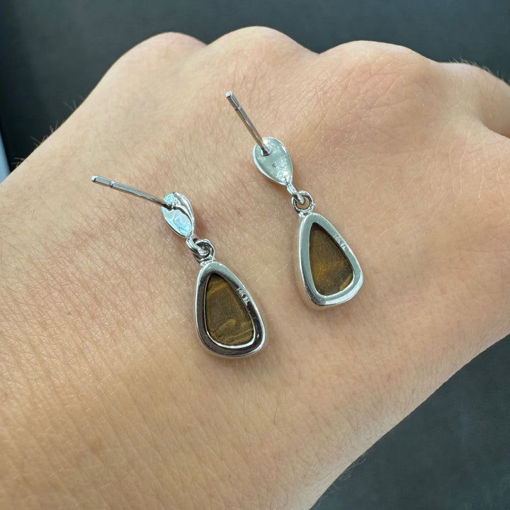 14K White Gold Doublet Opal Drop Stud Earrings