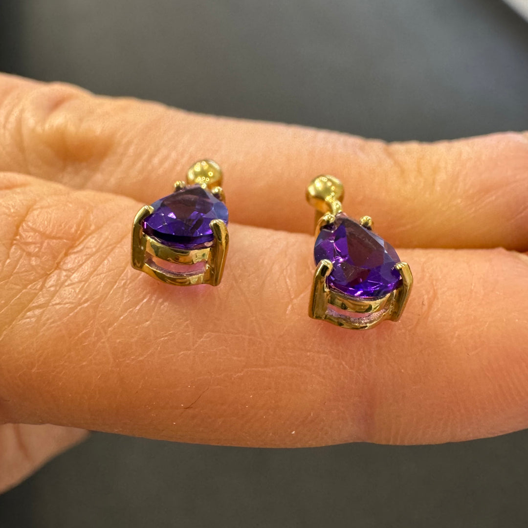 9ct Yellow Gold Amethyst Drop Stud Earrings