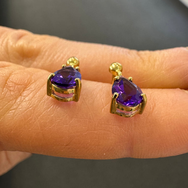 9ct Yellow Gold Amethyst Drop Stud Earrings