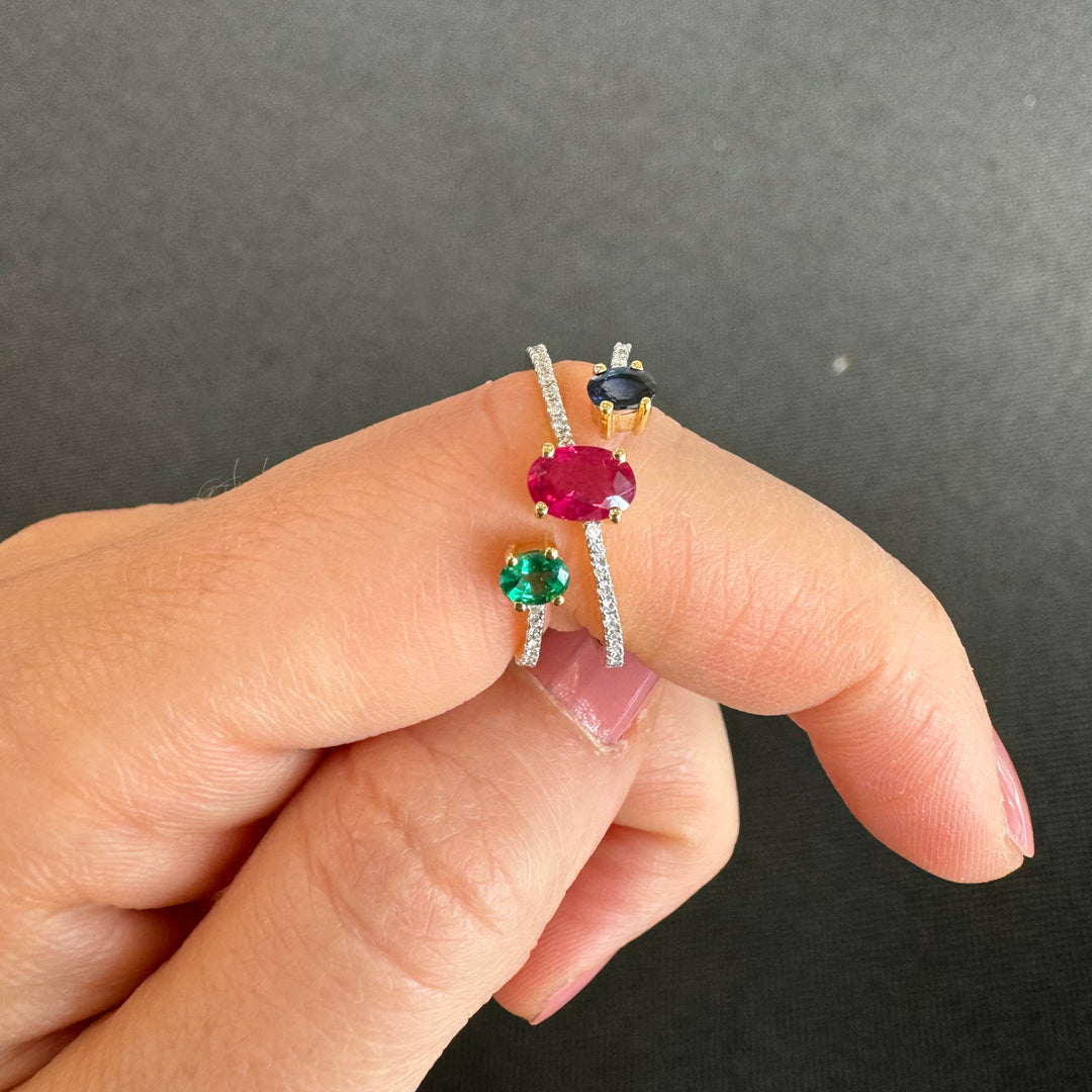 18ct Yellow Gold Ruby, Emerald & Sapphire Diamond Ring