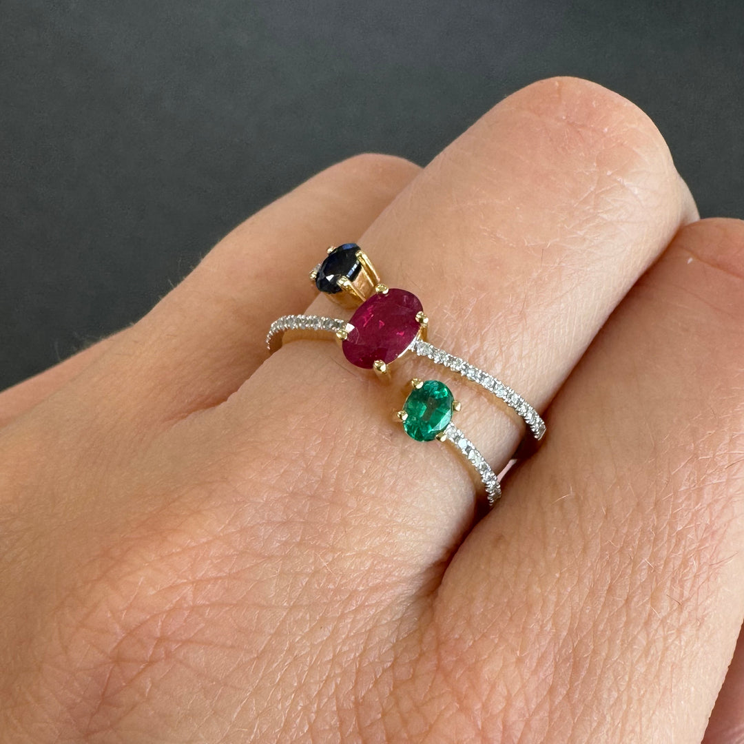 18ct Yellow Gold Ruby, Emerald & Sapphire Diamond Ring