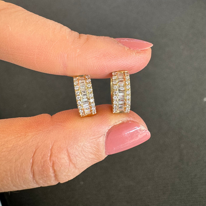18ct Yellow Gold Baguette Huggie Hoop Diamond Earrings