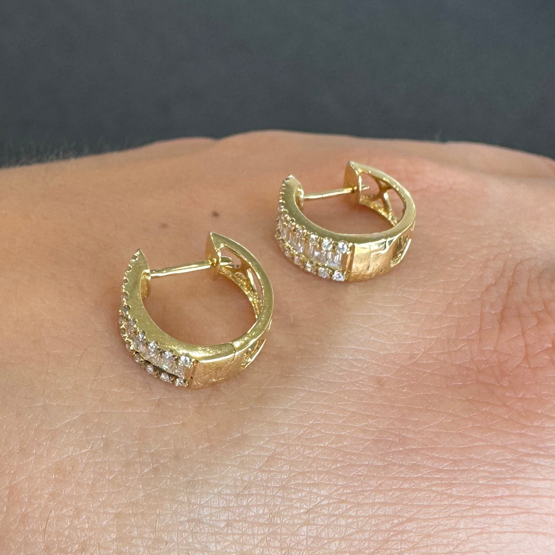 18ct Yellow Gold Baguette Huggie Hoop Diamond Earrings