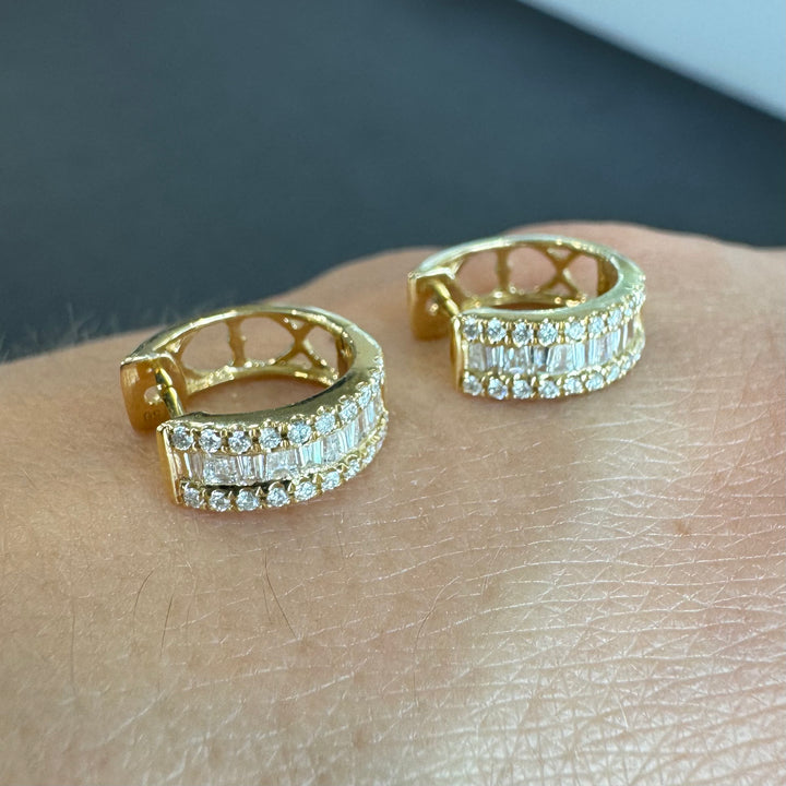 18ct Yellow Gold Baguette Huggie Hoop Diamond Earrings