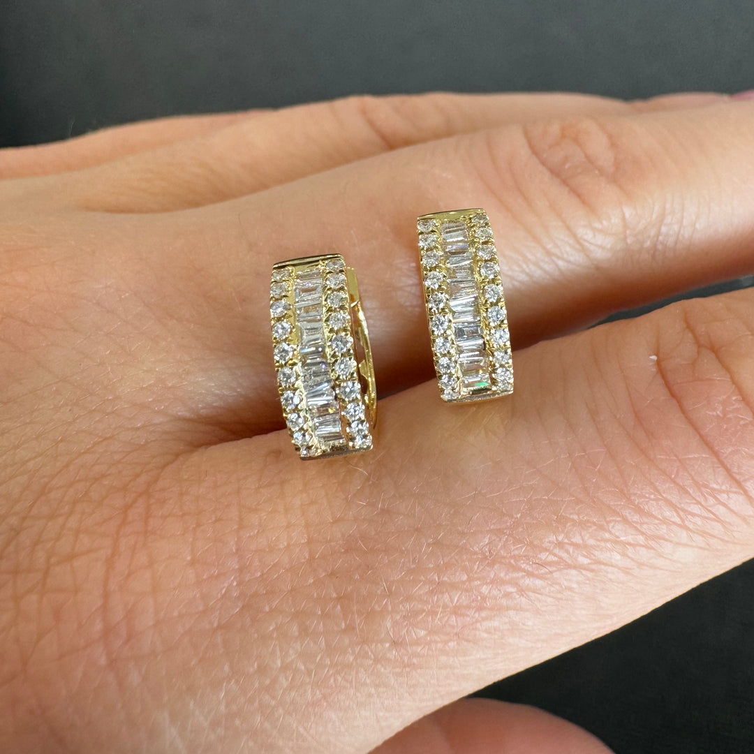 18ct Yellow Gold Baguette Huggie Hoop Diamond Earrings