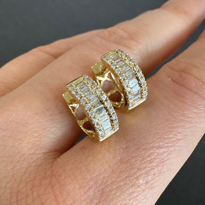 18ct Yellow Gold Baguette Huggie Hoop Diamond Earrings