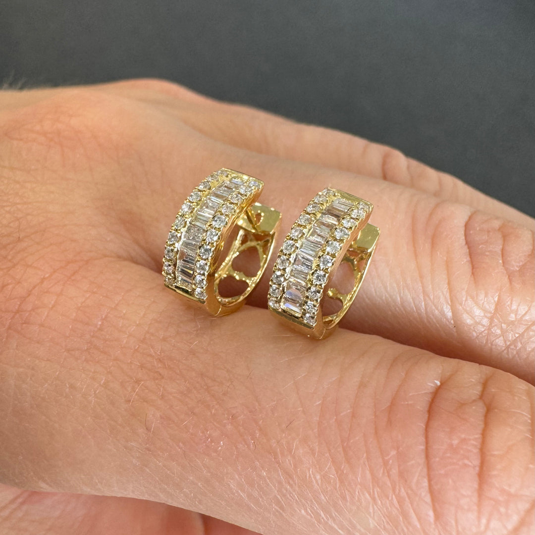 18ct Yellow Gold Baguette Huggie Hoop Diamond Earrings