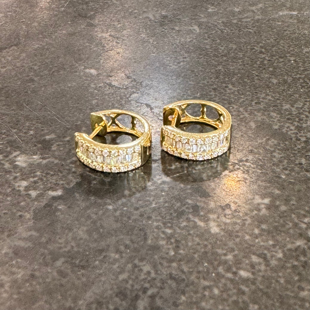 18ct Yellow Gold Baguette Huggie Hoop Diamond Earrings