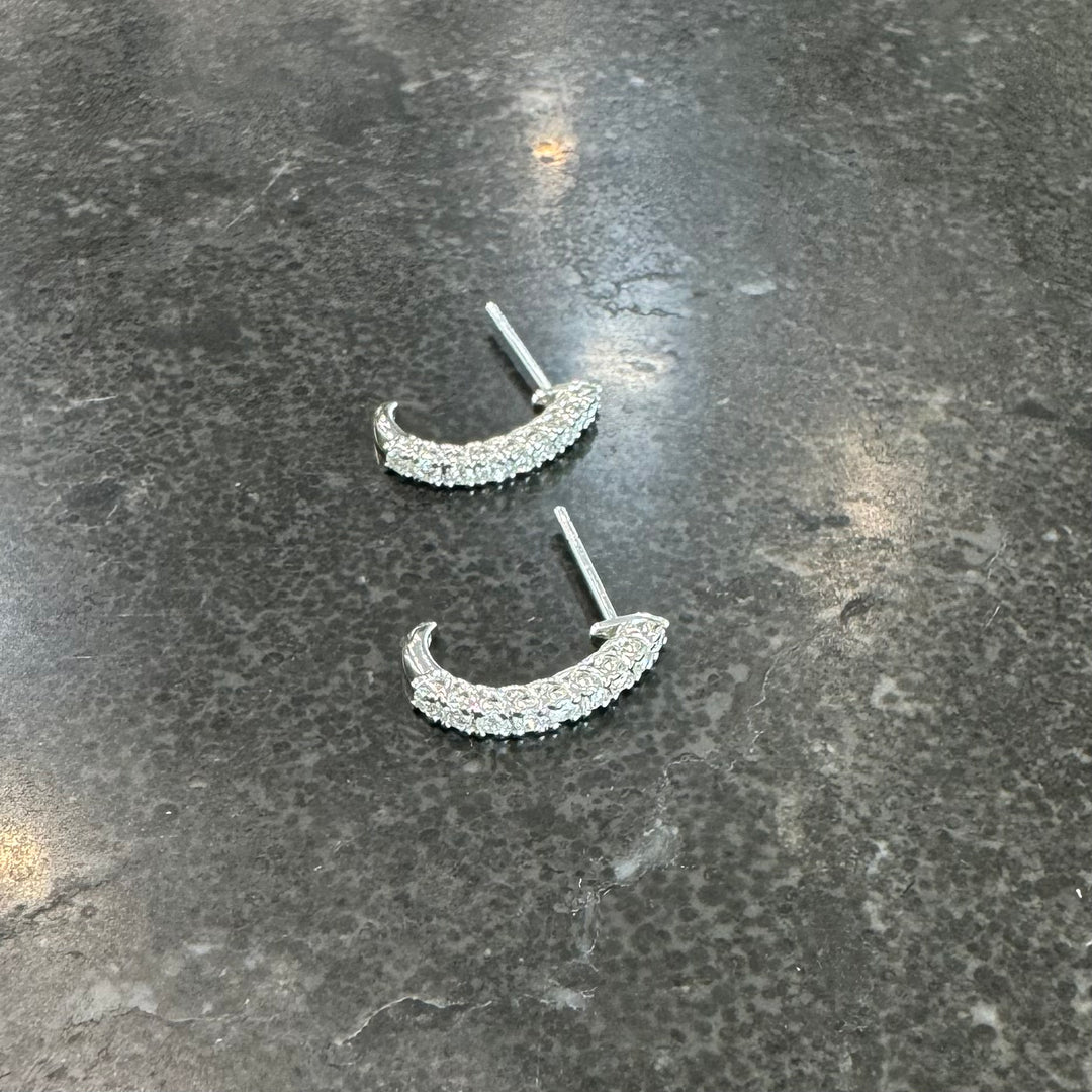 18ct White Gold Half Hoop Stud Diamond Earrings