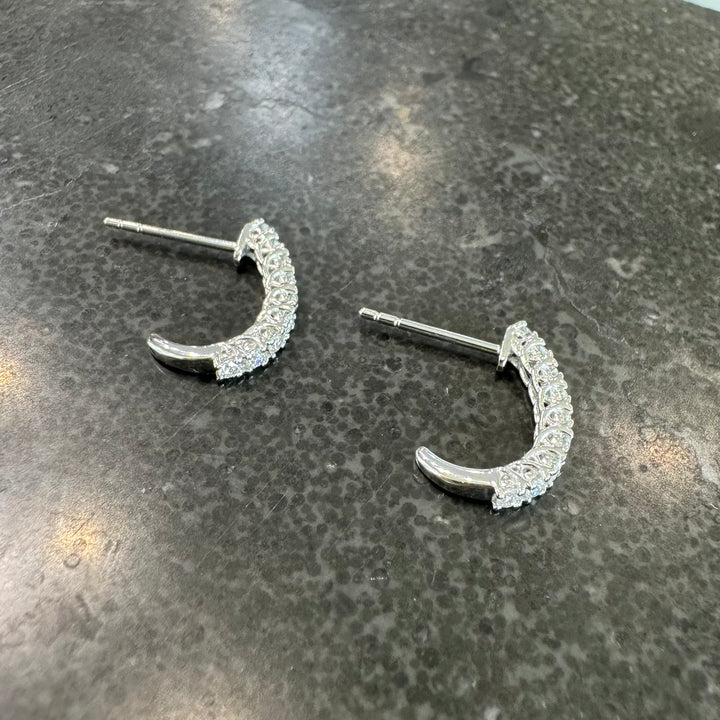 18ct White Gold Half Hoop Stud Diamond Earrings