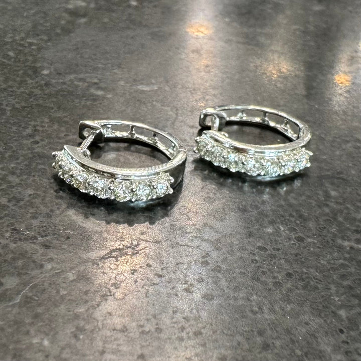 18ct White Gold Huggie Hoop Diamond Earrings