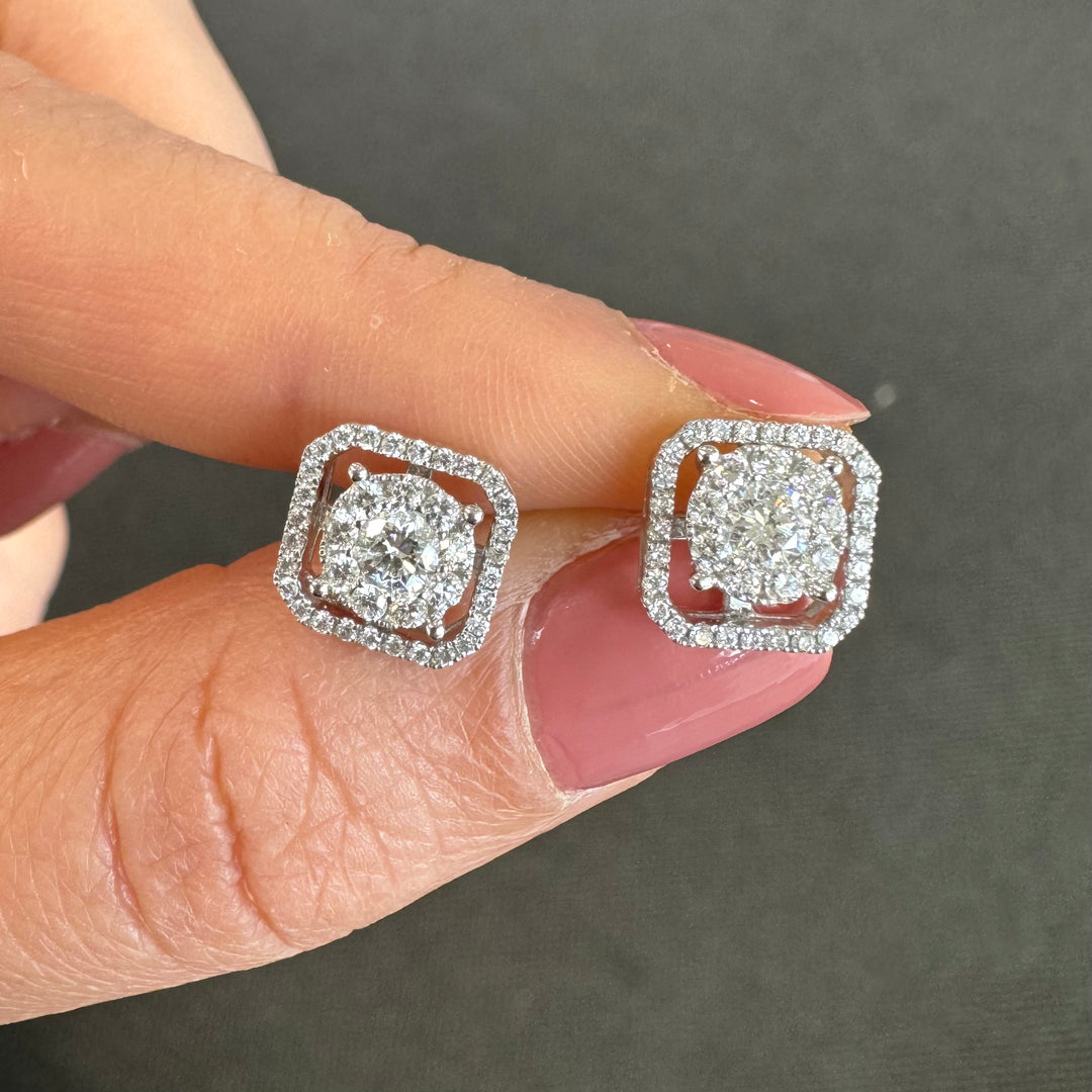 18ct White Gold Detachable Cluster Diamond Stud Earrings