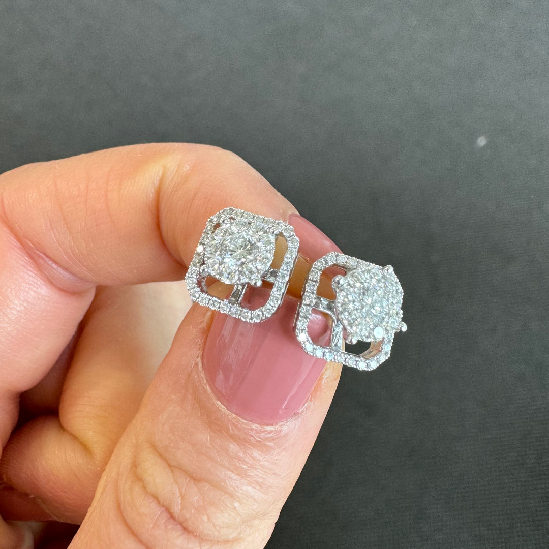 18ct White Gold Detachable Cluster Diamond Stud Earrings
