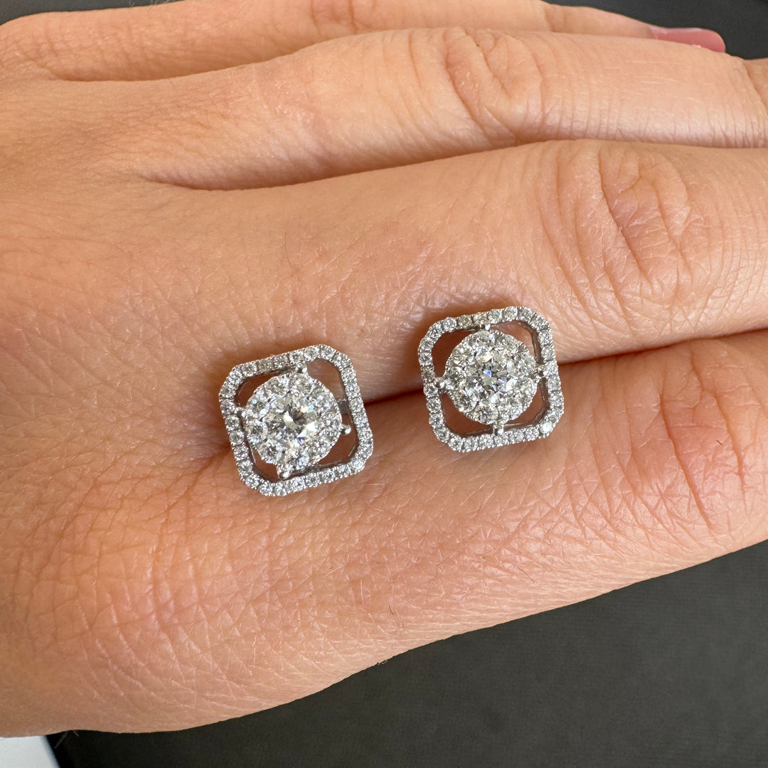 18ct White Gold Detachable Cluster Diamond Stud Earrings