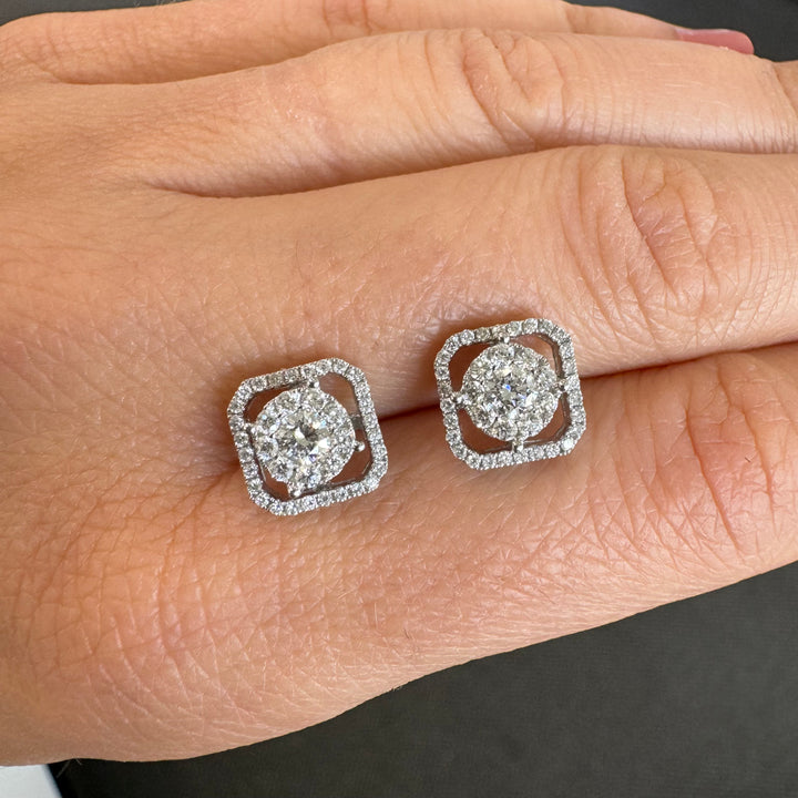 18ct White Gold Detachable Cluster Diamond Stud Earrings