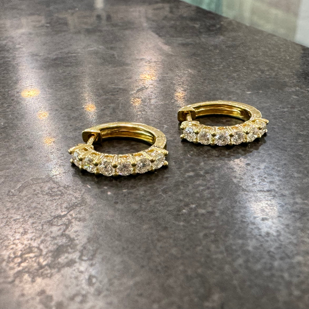 18ct Yellow Gold Oval Huggie Hoop Diamond Earrings