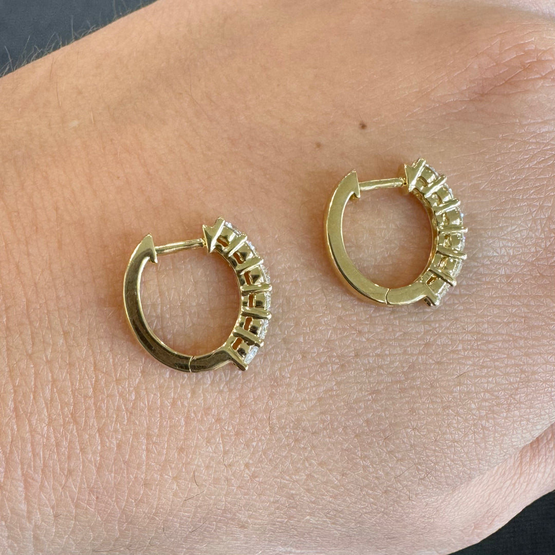 18ct Yellow Gold Oval Huggie Hoop Diamond Earrings