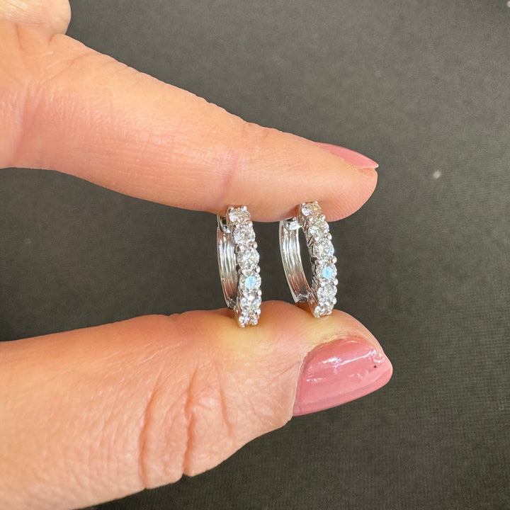 18ct White Gold Oval Huggie Hoop Diamond Earrings