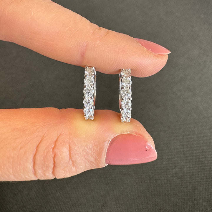 18ct White Gold Oval Huggie Hoop Diamond Earrings