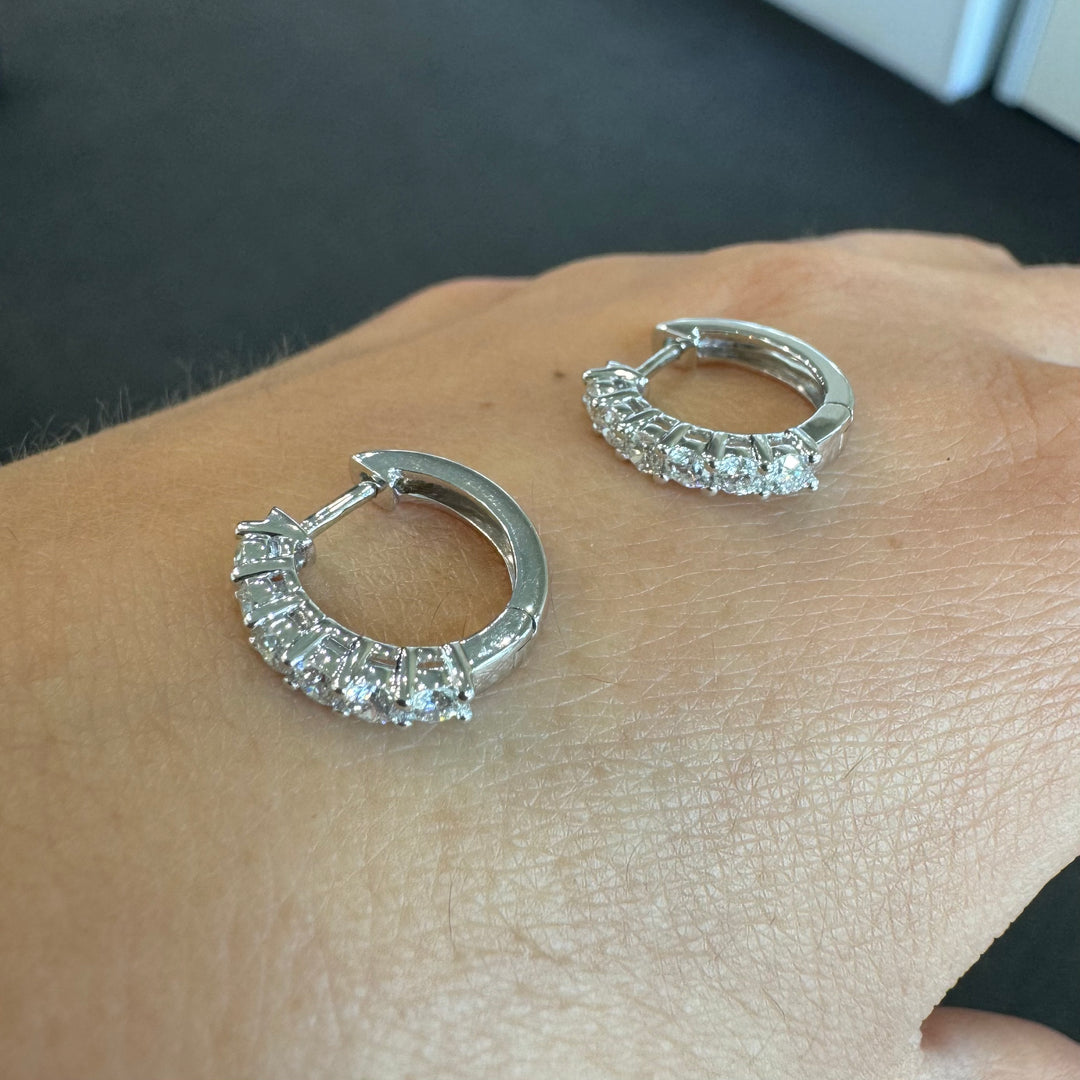 18ct White Gold Oval Huggie Hoop Diamond Earrings