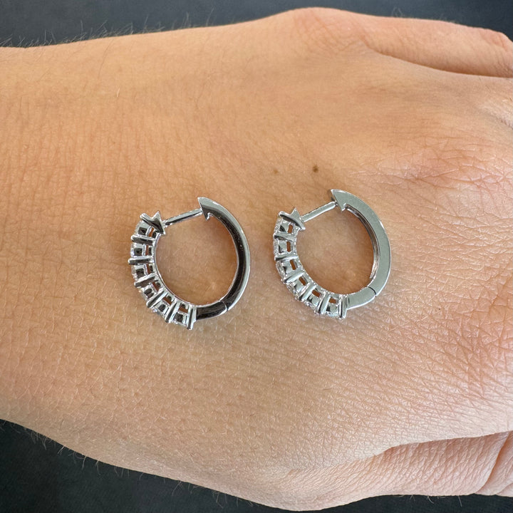 18ct White Gold Oval Huggie Hoop Diamond Earrings