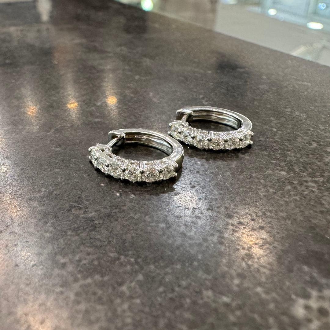 18ct White Gold Oval Huggie Hoop Diamond Earrings