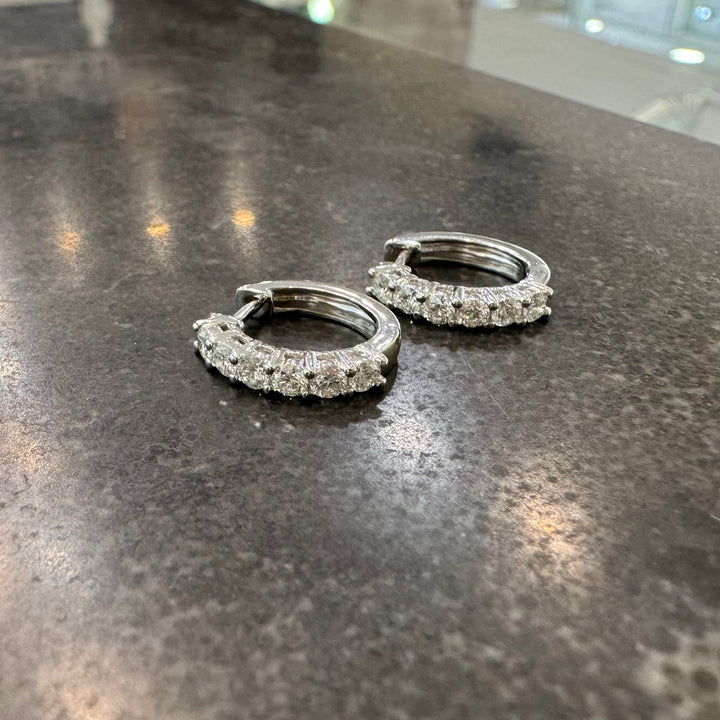 18ct White Gold Oval Huggie Hoop Diamond Earrings