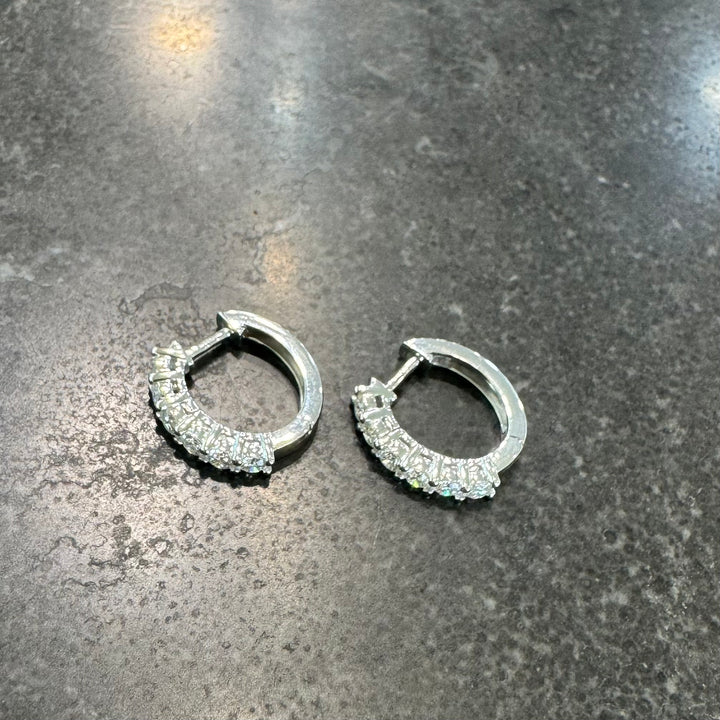 18ct White Gold Oval Huggie Hoop Diamond Earrings
