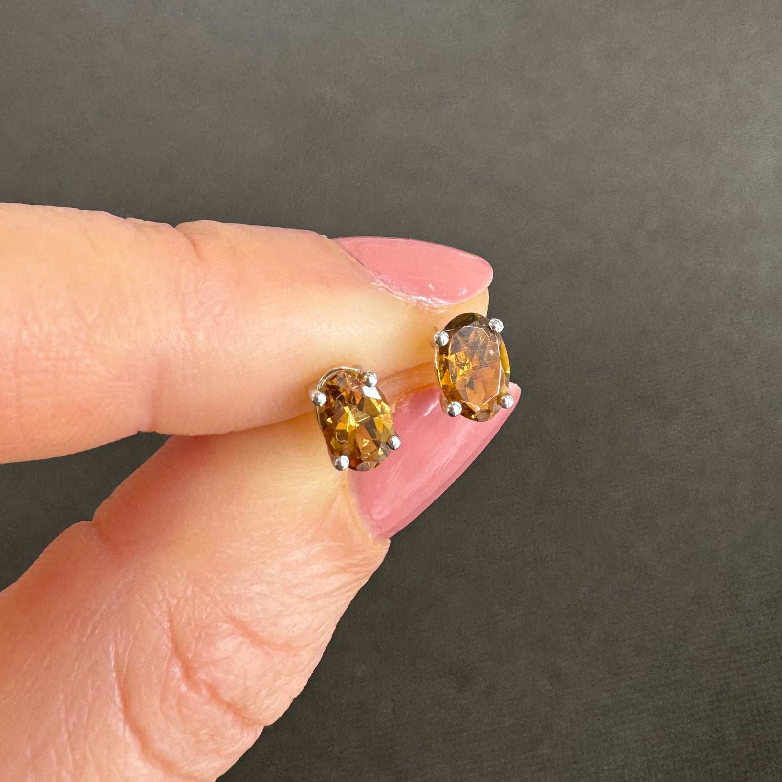 9ct White Gold Oval Yellow Tourmaline Stud Earrings - B & S Lyncris Jewellers