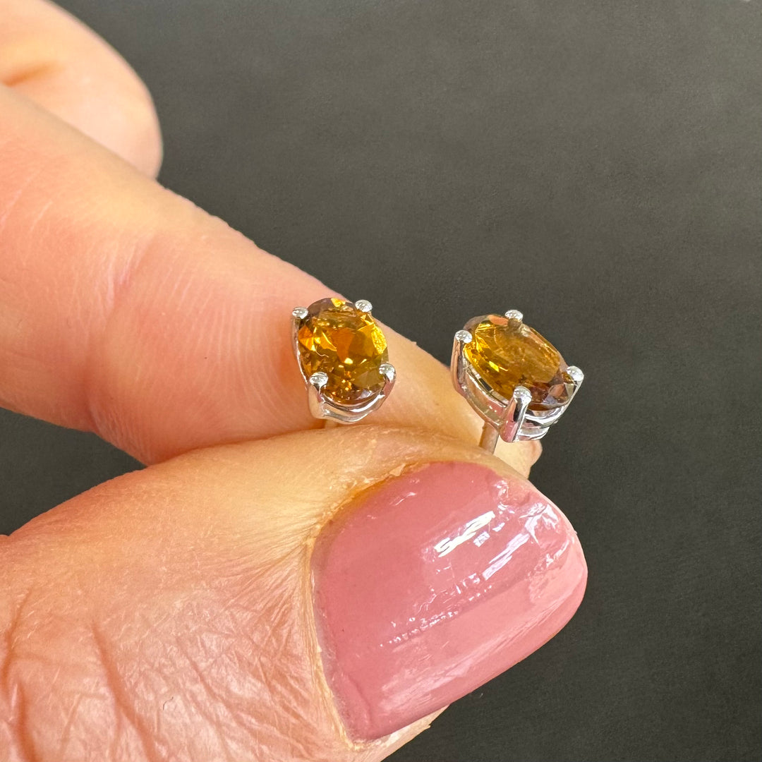 9ct White Gold Oval Yellow Tourmaline Stud Earrings