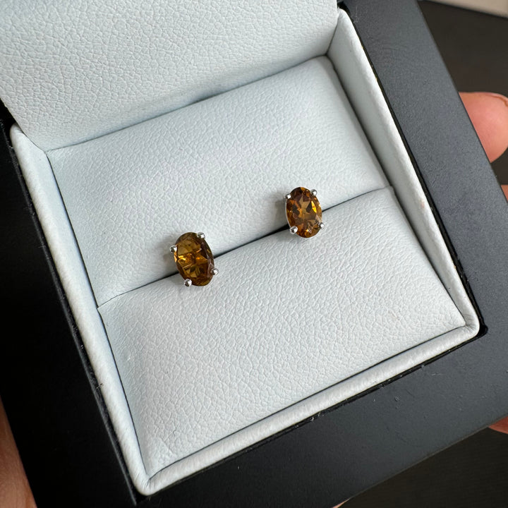 9ct White Gold Oval Yellow Tourmaline Stud Earrings