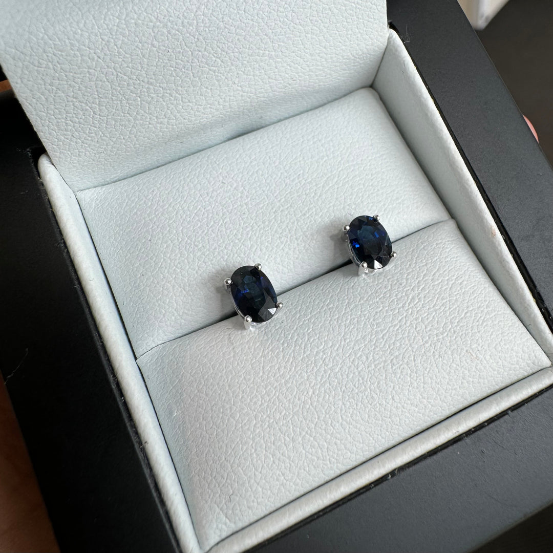 18ct White Gold Oval Sapphire Stud Earrings