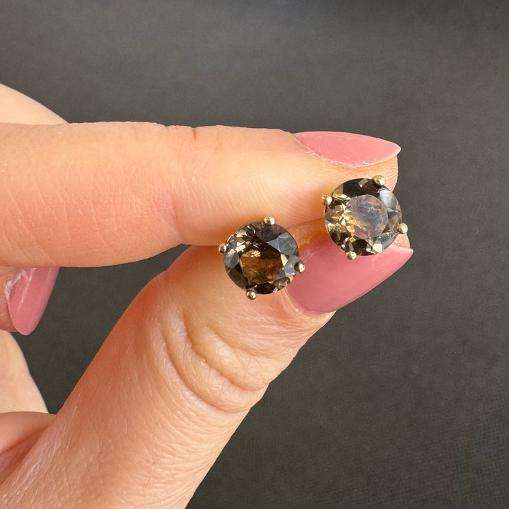 9ct Yellow Gold Smokey Quartz Stud Earrings