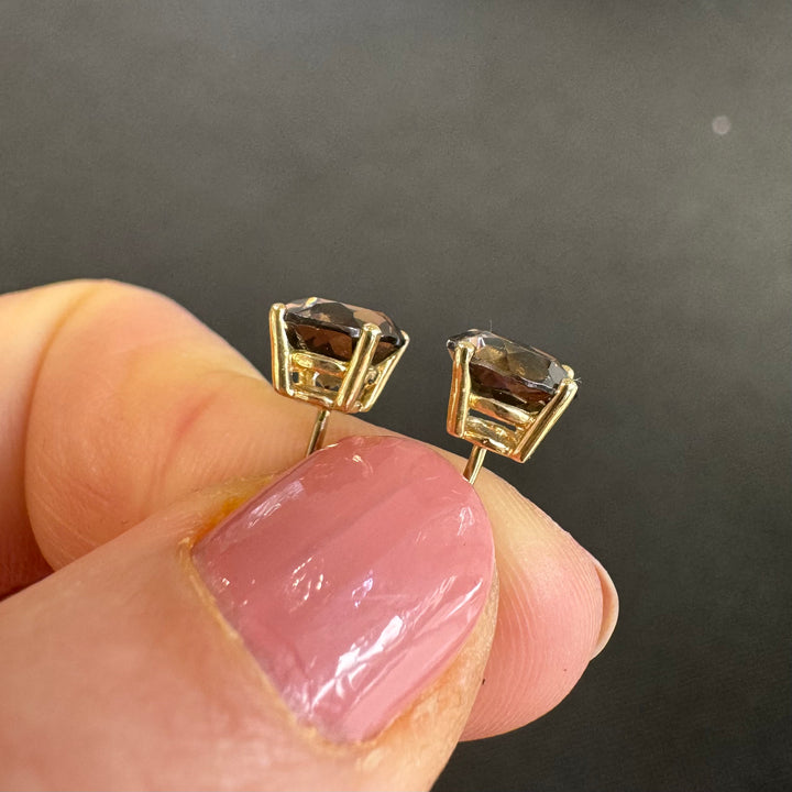 9ct Yellow Gold Smokey Quartz Stud Earrings