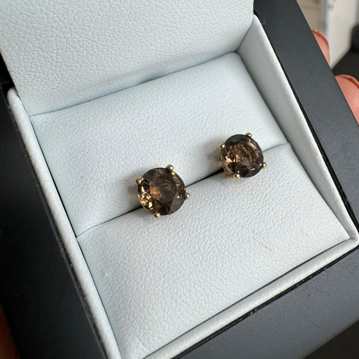 9ct Yellow Gold Smokey Quartz Stud Earrings