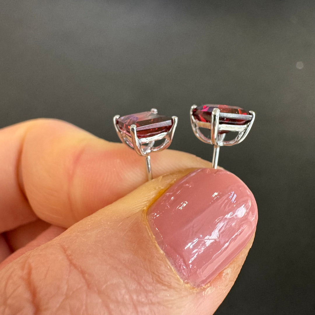 9ct White Gold Princess Cut Garnet Stud Earrings